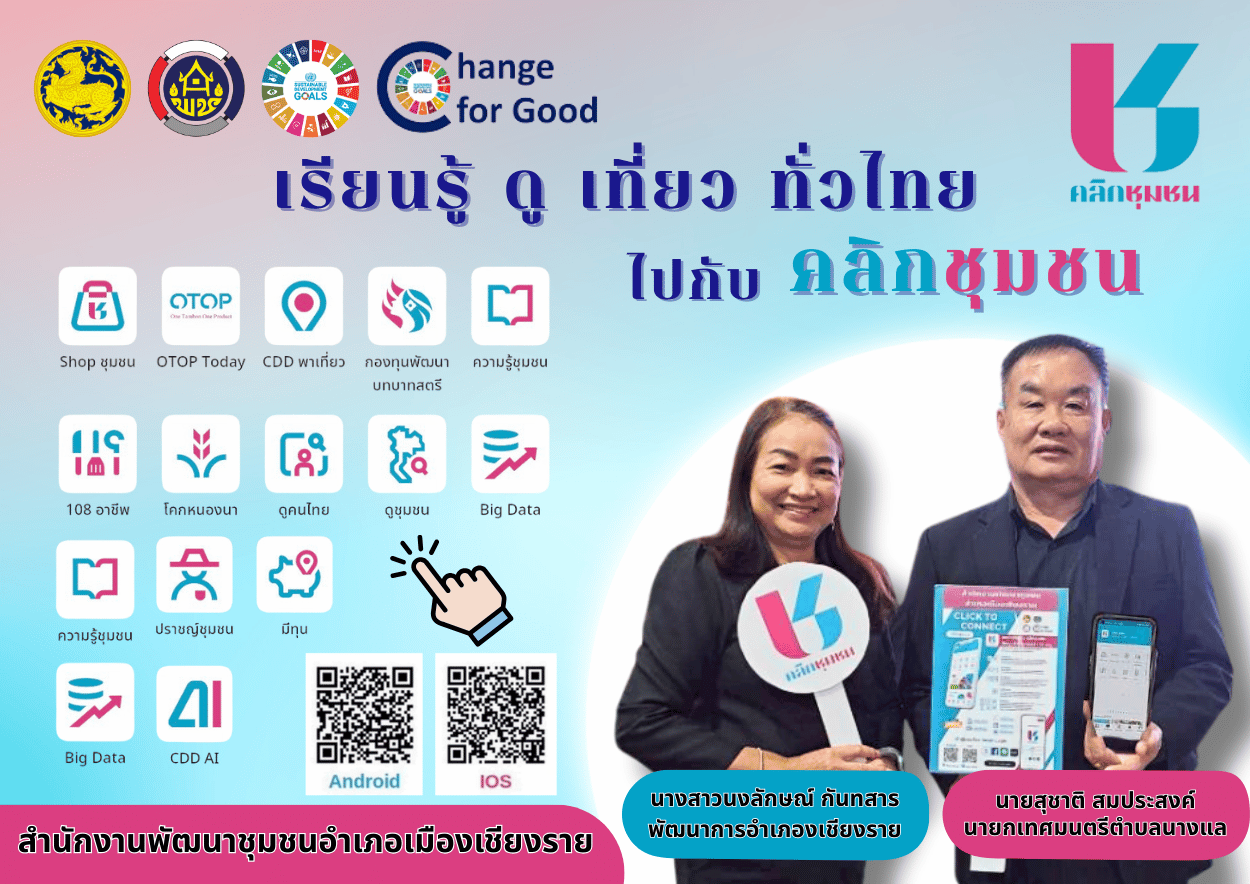 สำนักงานพัฒนาชุมชนอำเภอเมืองเชียงราย ขอประชาสัมพันธ์การดาวน์โหลดและการใช้งานแพลตฟอร์มบริการดิจิทัล Click ชุมชน